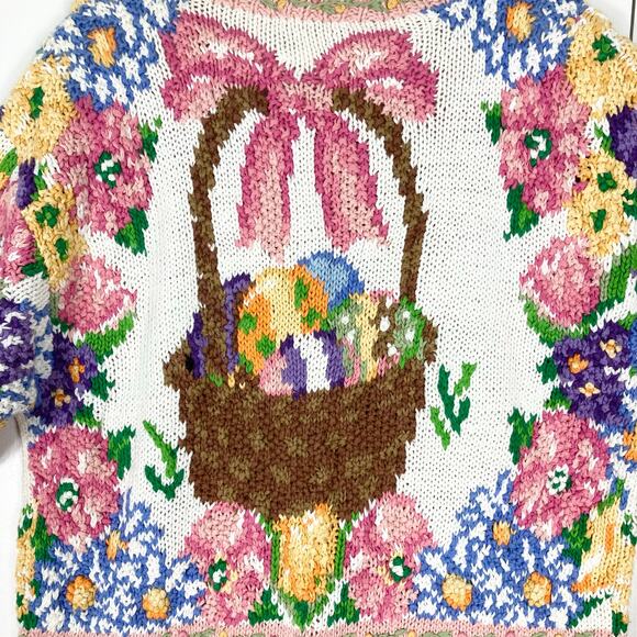 NWOT VINTAGE SUSAN BRISTOL Cardigan S Easter-BunnyEgg-Basket Floral Chunky-Knit - Picture 9 of 15